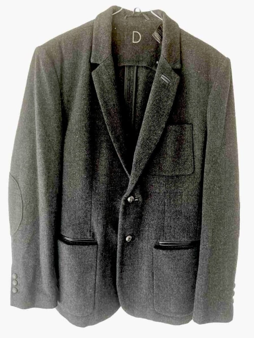 Troy Smith “D” Jacket Mens Size S Black Wool&viscose Blazer Elbow Patches retro